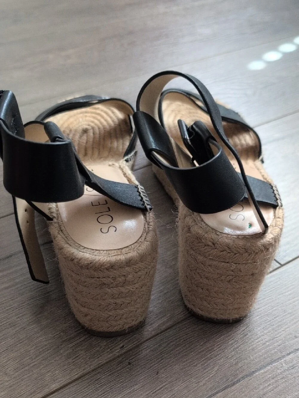 Society Black Espadrille Platform Sandals with Ankle Buckle